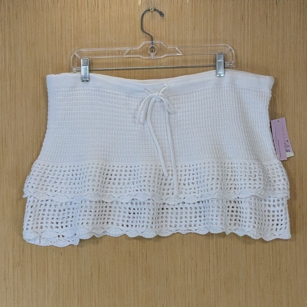 Wild Fable Boho Crochet Tiered Knit Mini Skirt XL White Cotton Pointelle New